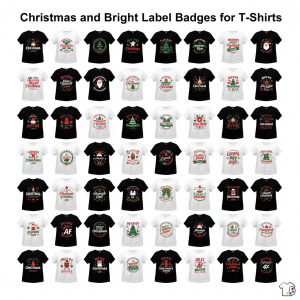 Christmas and New Year Label Badges for T-Shirts