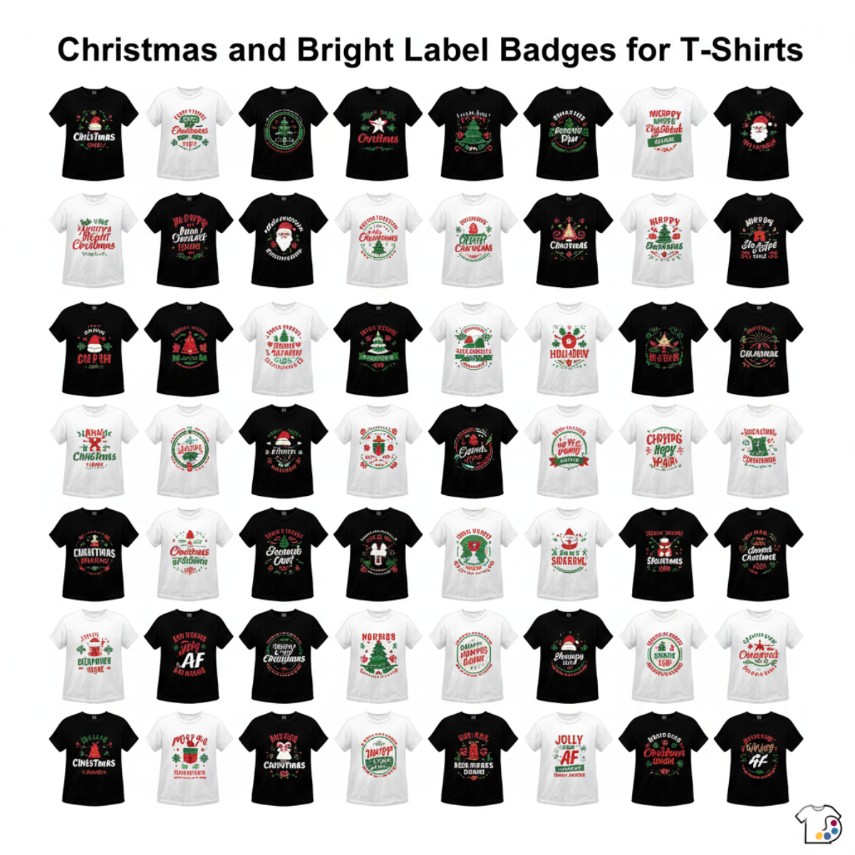 Christmas and New Year Label Badges for T-Shirts