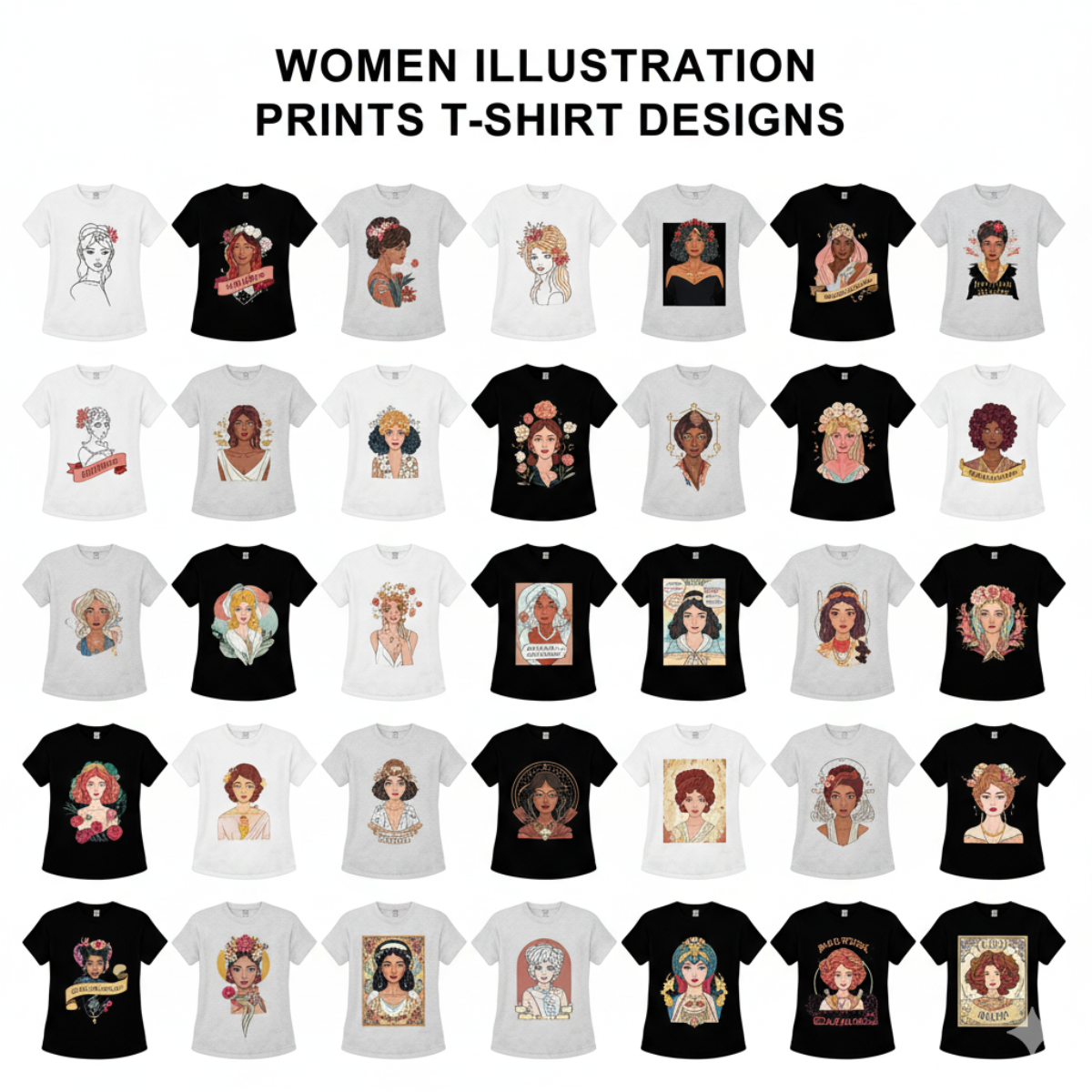 Women Illustration Prints T-Shirt Designs